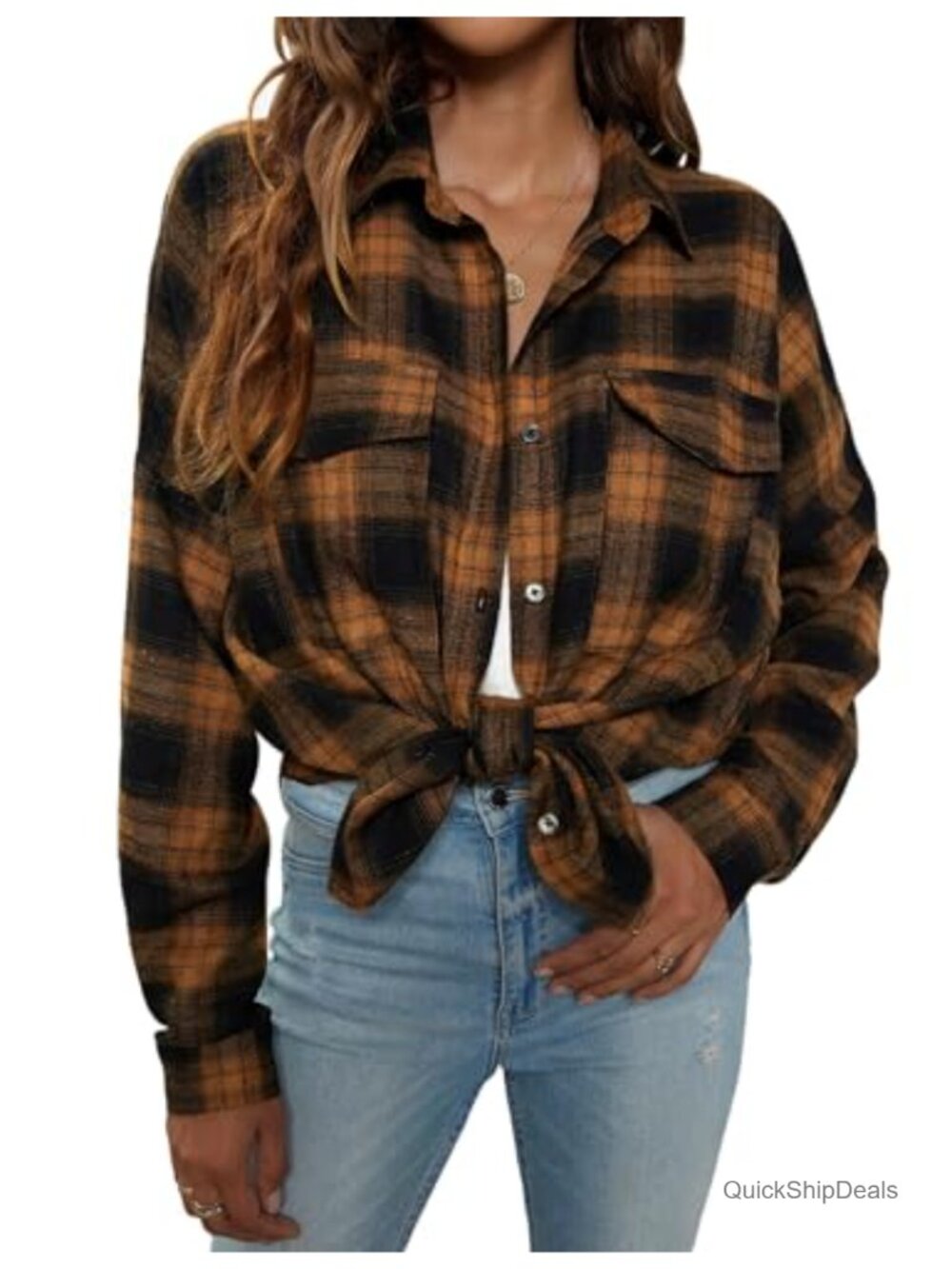 Womens Oversized Plaid Flannel Shacket Button Down Long Sleeve Shirt